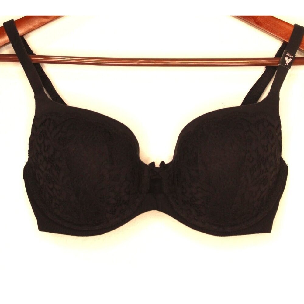 Victoria's Secret Bra Body By Victoria Black 32DD Lace Padded‎ Wired Push Up NWT